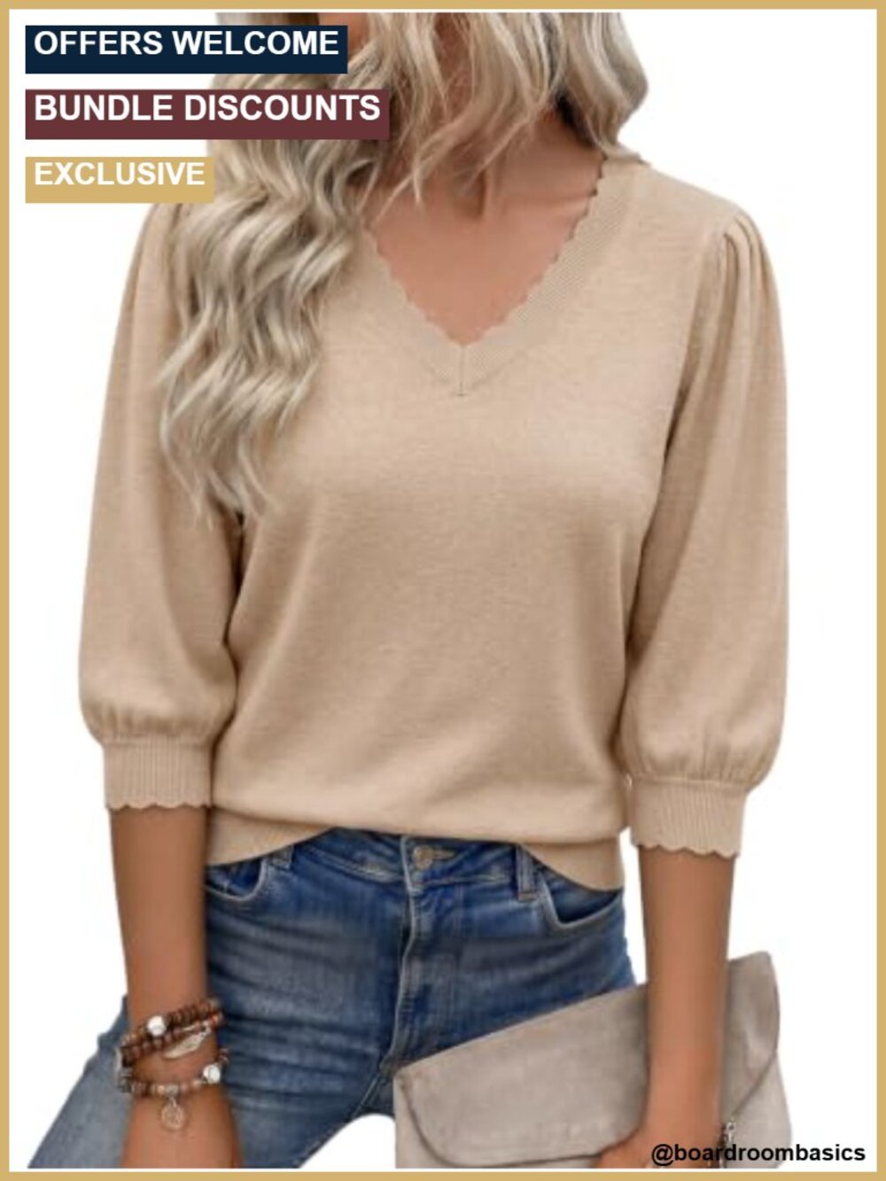 Puff Sleeve V Neck Knit Pullover Sweater